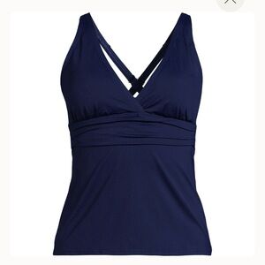 Land's End plunge V-neck X back tankini top convertible straps Navy Blue